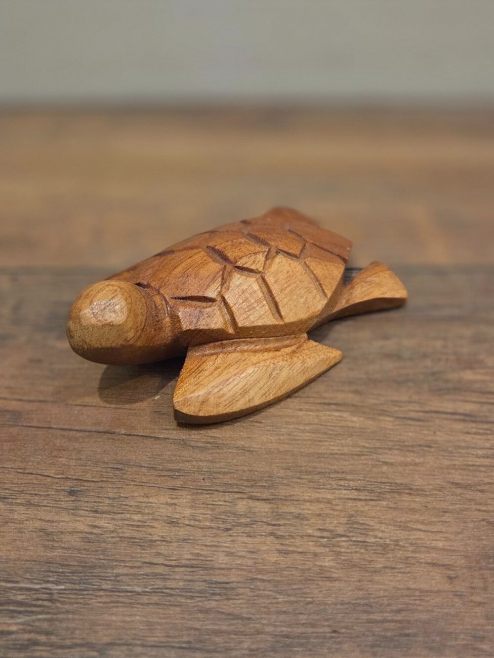 Vintage Hand Carved Solid Wooden Turtle Figure
